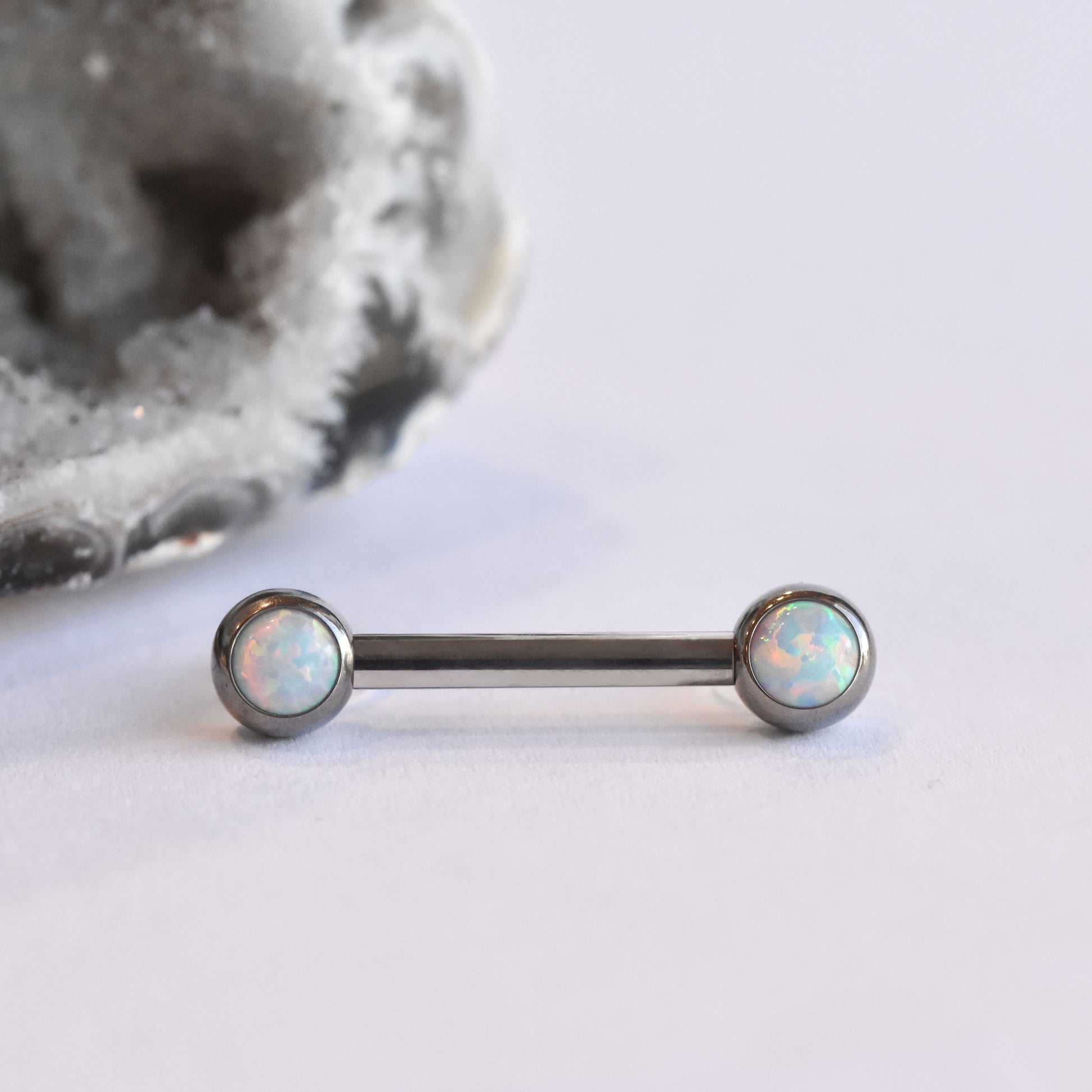 4mm Bezel Side Set End - White Opal - Pressure Fit End Only-body jewelry-neometal-