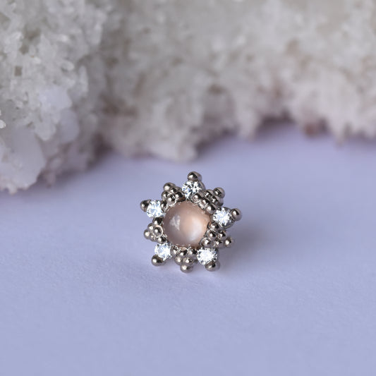 Wren End - Peach Moonstone/White Zircon - Pressure Fit End Only-body jewelry-Alchemy Adornment-